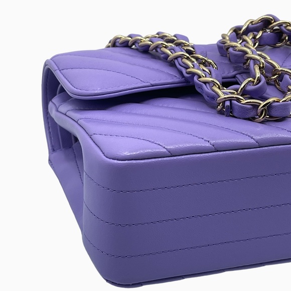 CHANEL Lambskin Chevron Quilted Small Double Flap Purple GHW - Picture 12 of 16